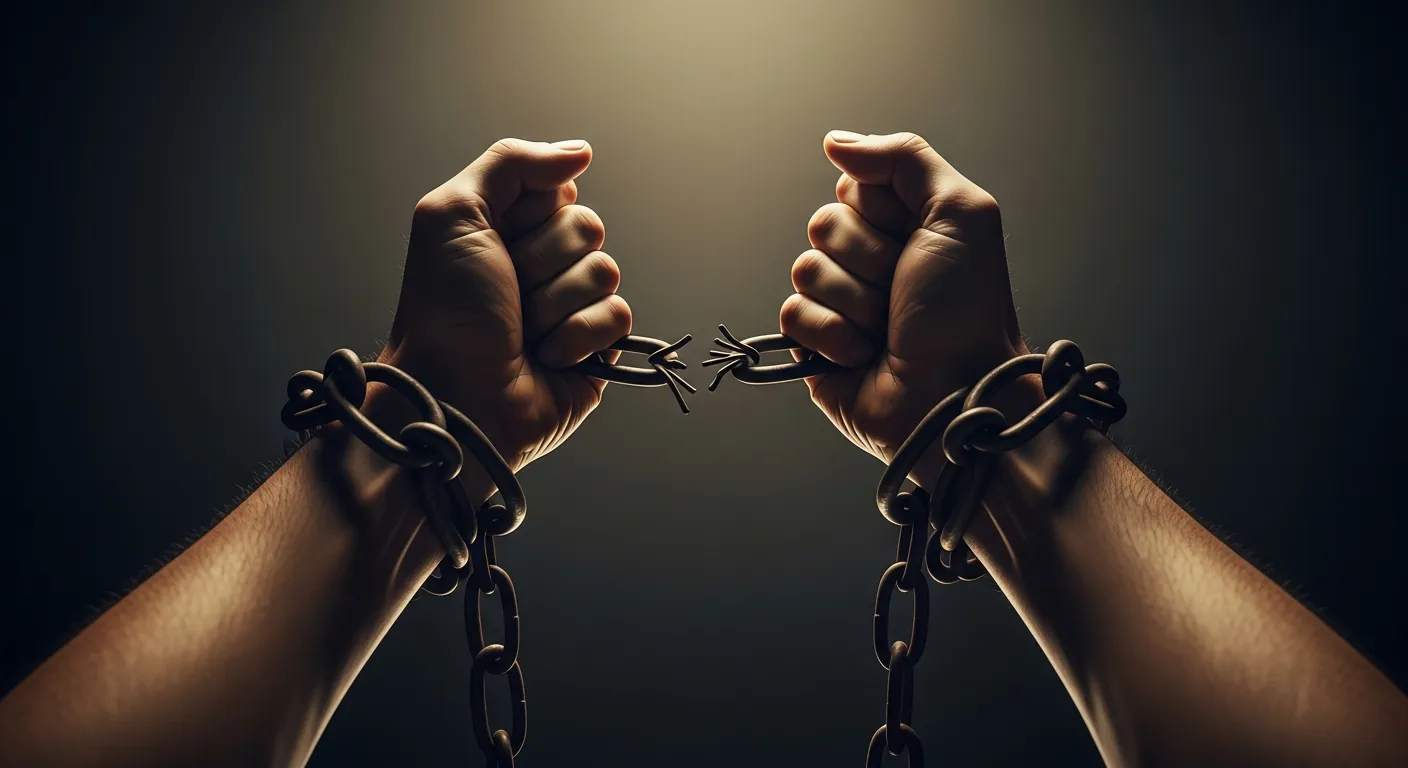 Hands breaking free from chains — liberation from the control of a cult or high-control church