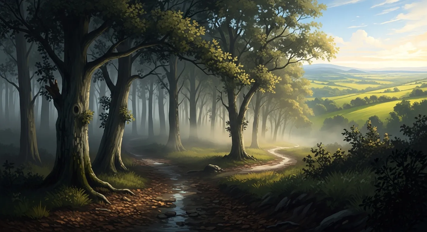 A winding path through a misty forest opening up to sunlight — the journey of recovery after spiritual abuse
